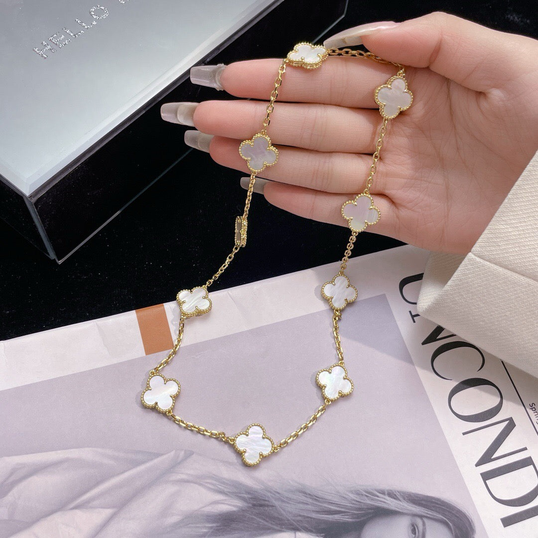 [Love's Uplift]CLOVER 10 MOTIFS WHITE MOTHER OF PEARL NECKLACE