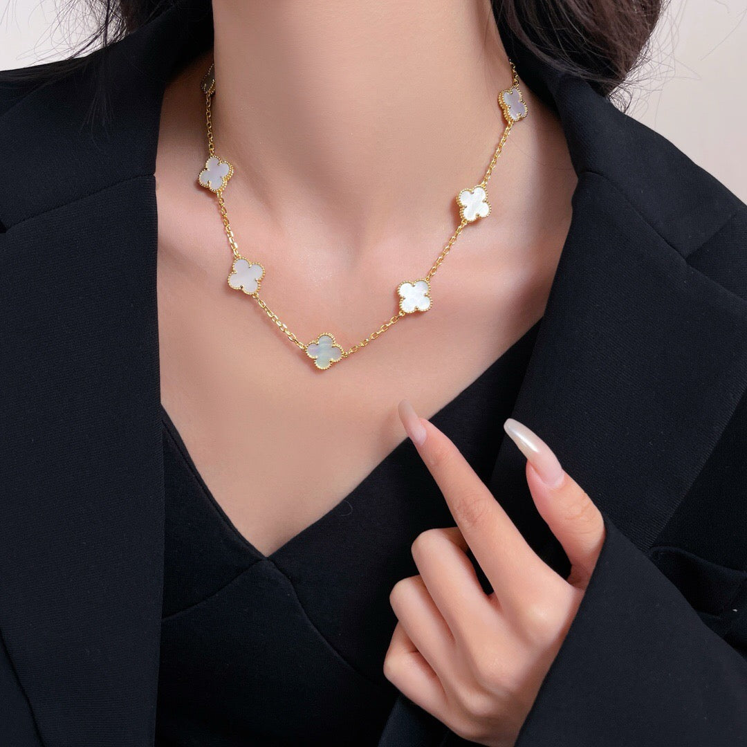 [Love's Uplift]CLOVER 10 MOTIFS WHITE MOTHER OF PEARL NECKLACE