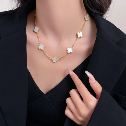 [Love's Uplift]CLOVER 10 MOTIFS WHITE MOTHER OF PEARL NECKLACE