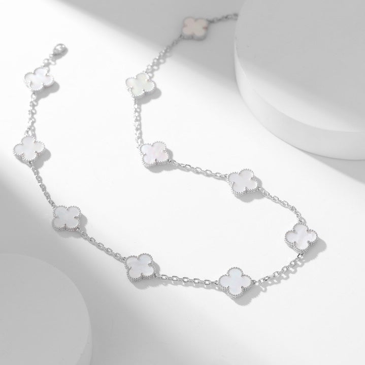 [Love's Uplift]CLOVER 10 MOTIFS WHITE MOTHER OF PEARL NECKLACE