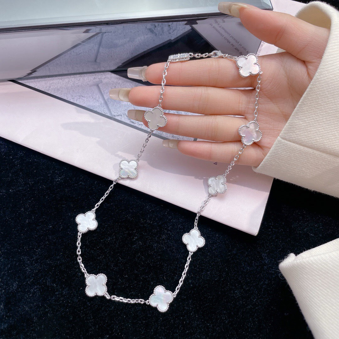 [Love's Uplift]CLOVER 10 MOTIFS WHITE MOTHER OF PEARL NECKLACE