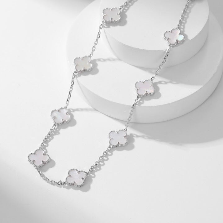 [Love's Uplift]CLOVER 10 MOTIFS WHITE MOTHER OF PEARL NECKLACE
