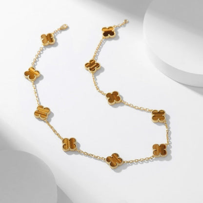 [Love's Uplift]CLOVER 10 MOTIFS TIGER EYE NECKLACE