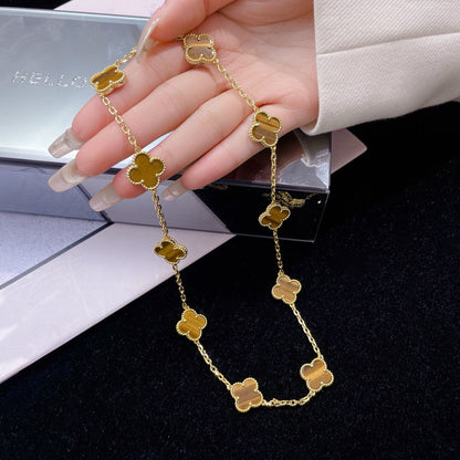 [Love's Uplift]CLOVER 10 MOTIFS TIGER EYE NECKLACE