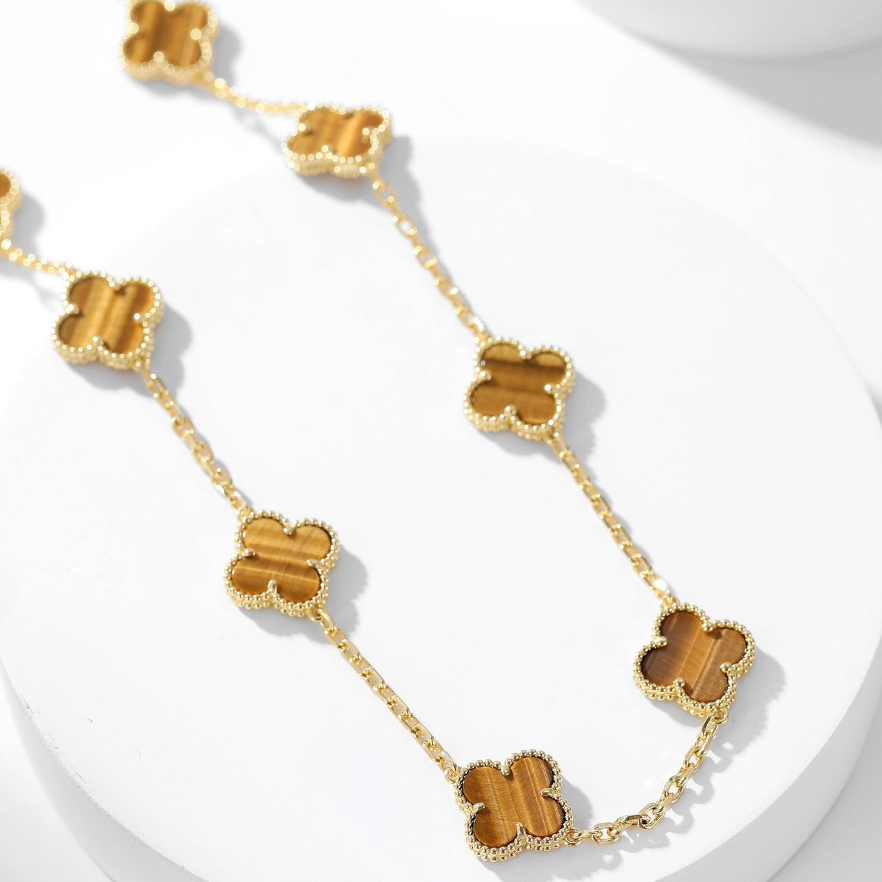 [Love's Uplift]CLOVER 10 MOTIFS TIGER EYE NECKLACE