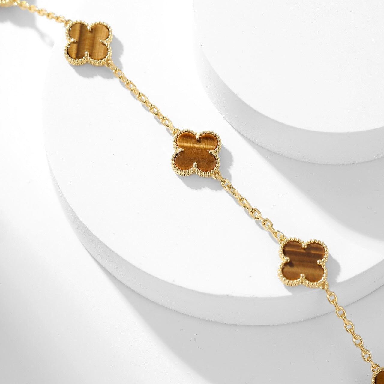 [Love's Uplift]CLOVER 10 MOTIFS TIGER EYE NECKLACE