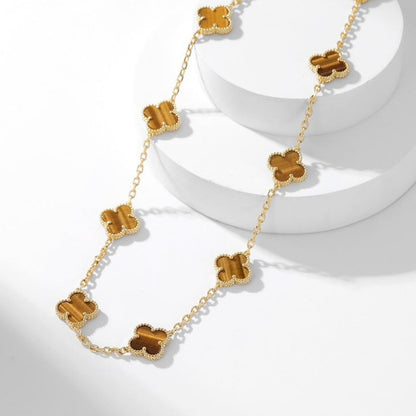 [Love's Uplift]CLOVER 10 MOTIFS TIGER EYE NECKLACE
