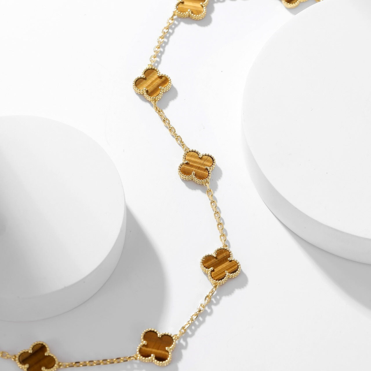 [Love's Uplift]CLOVER 10 MOTIFS TIGER EYE NECKLACE