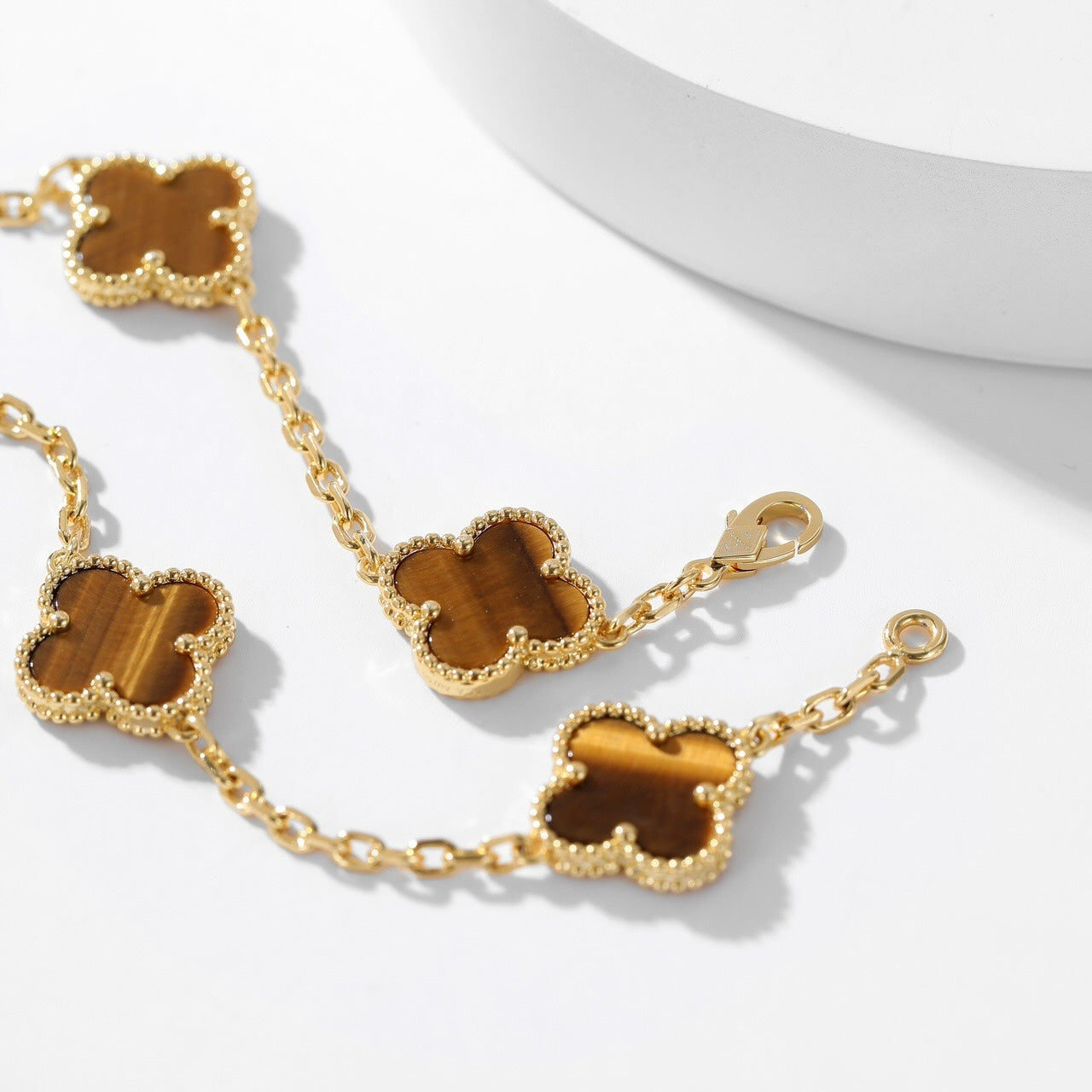 [Love's Uplift]CLOVER 10 MOTIFS TIGER EYE NECKLACE