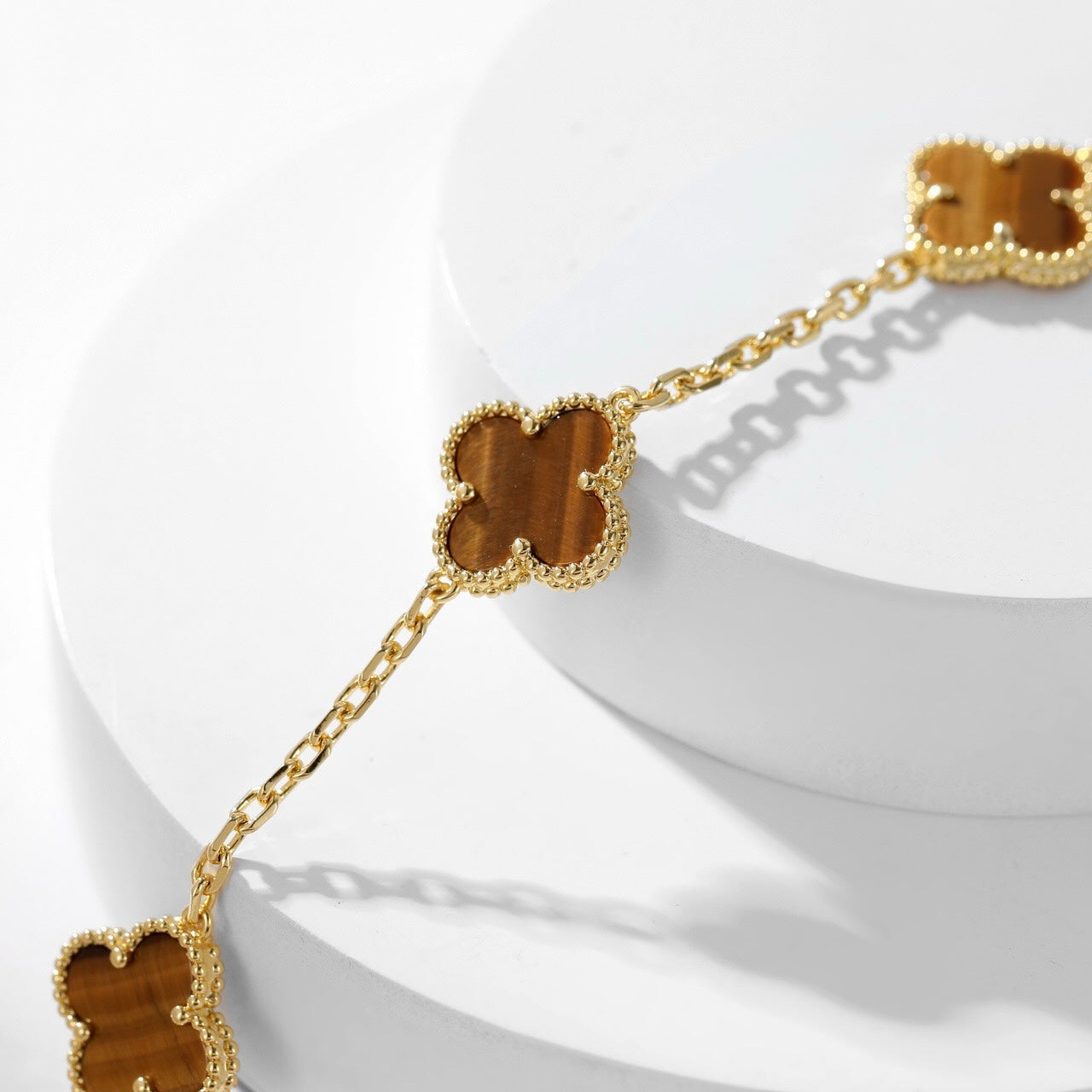 [Love's Uplift]CLOVER 10 MOTIFS TIGER EYE NECKLACE