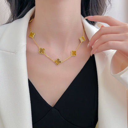 [Love's Uplift]CLOVER 10 MOTIFS TIGER EYE NECKLACE