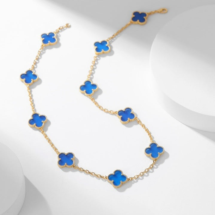 [Love's Uplift]CLOVER 10 MOTIFS BLUE AGATE NECKLACE