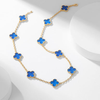 [Love's Uplift]CLOVER 10 MOTIFS BLUE AGATE NECKLACE