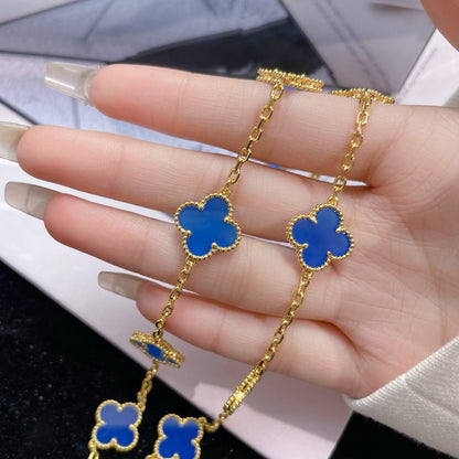 [Love's Uplift]CLOVER 10 MOTIFS BLUE AGATE NECKLACE