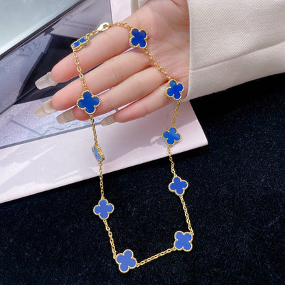 [Love's Uplift]CLOVER 10 MOTIFS BLUE AGATE NECKLACE