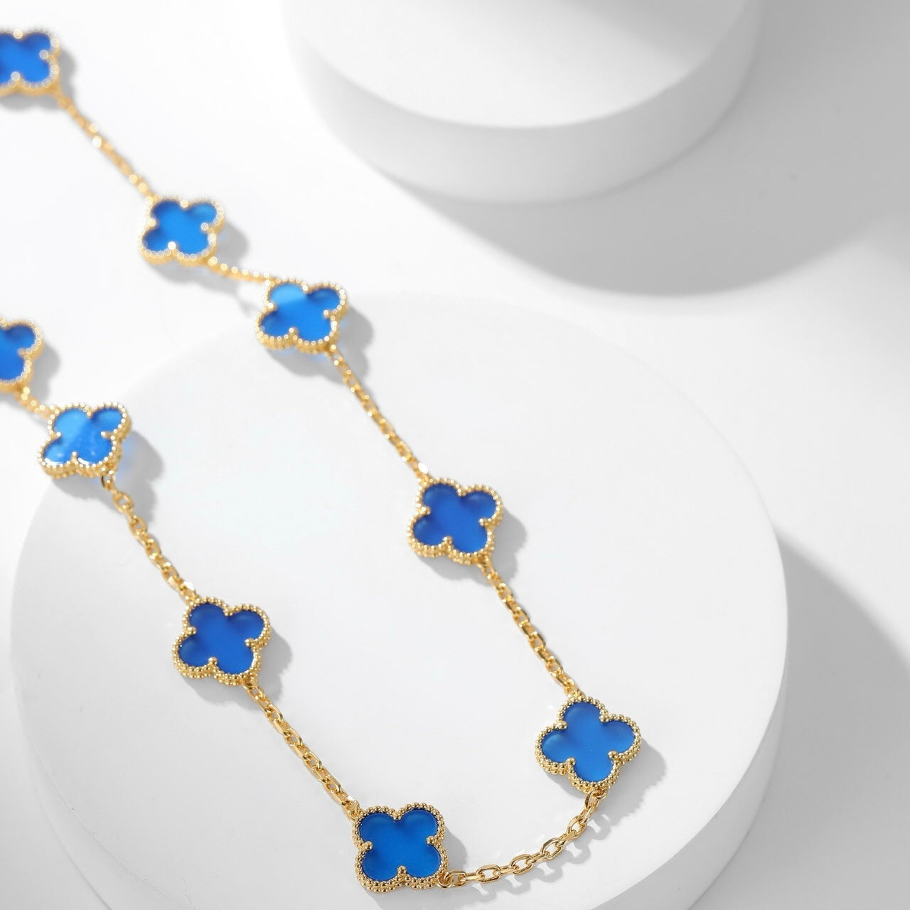 [Love's Uplift]CLOVER 10 MOTIFS BLUE AGATE NECKLACE
