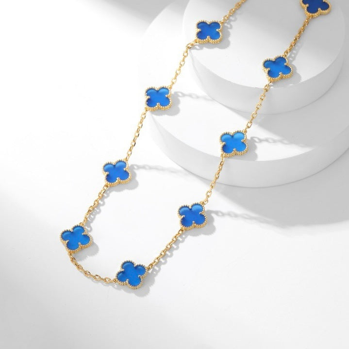 [Love's Uplift]CLOVER 10 MOTIFS BLUE AGATE NECKLACE