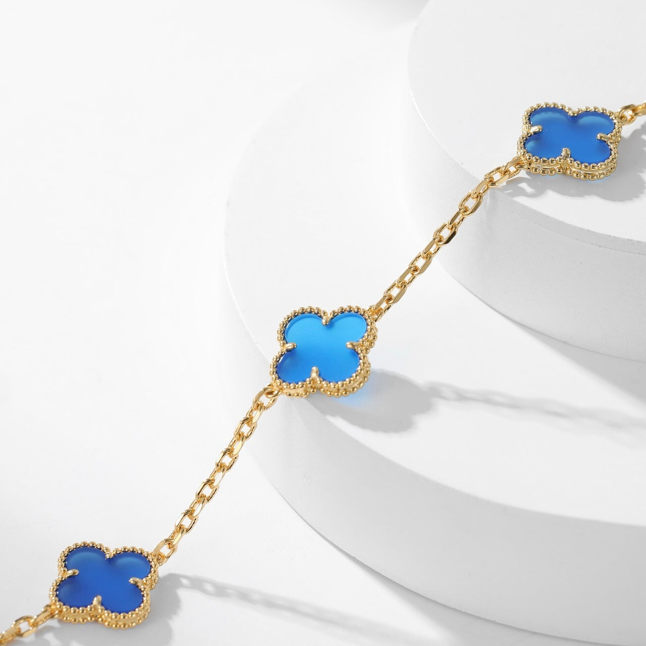 [Love's Uplift]CLOVER 10 MOTIFS BLUE AGATE NECKLACE
