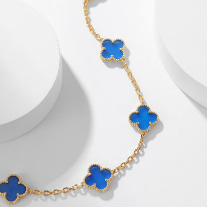 [Love's Uplift]CLOVER 10 MOTIFS BLUE AGATE NECKLACE