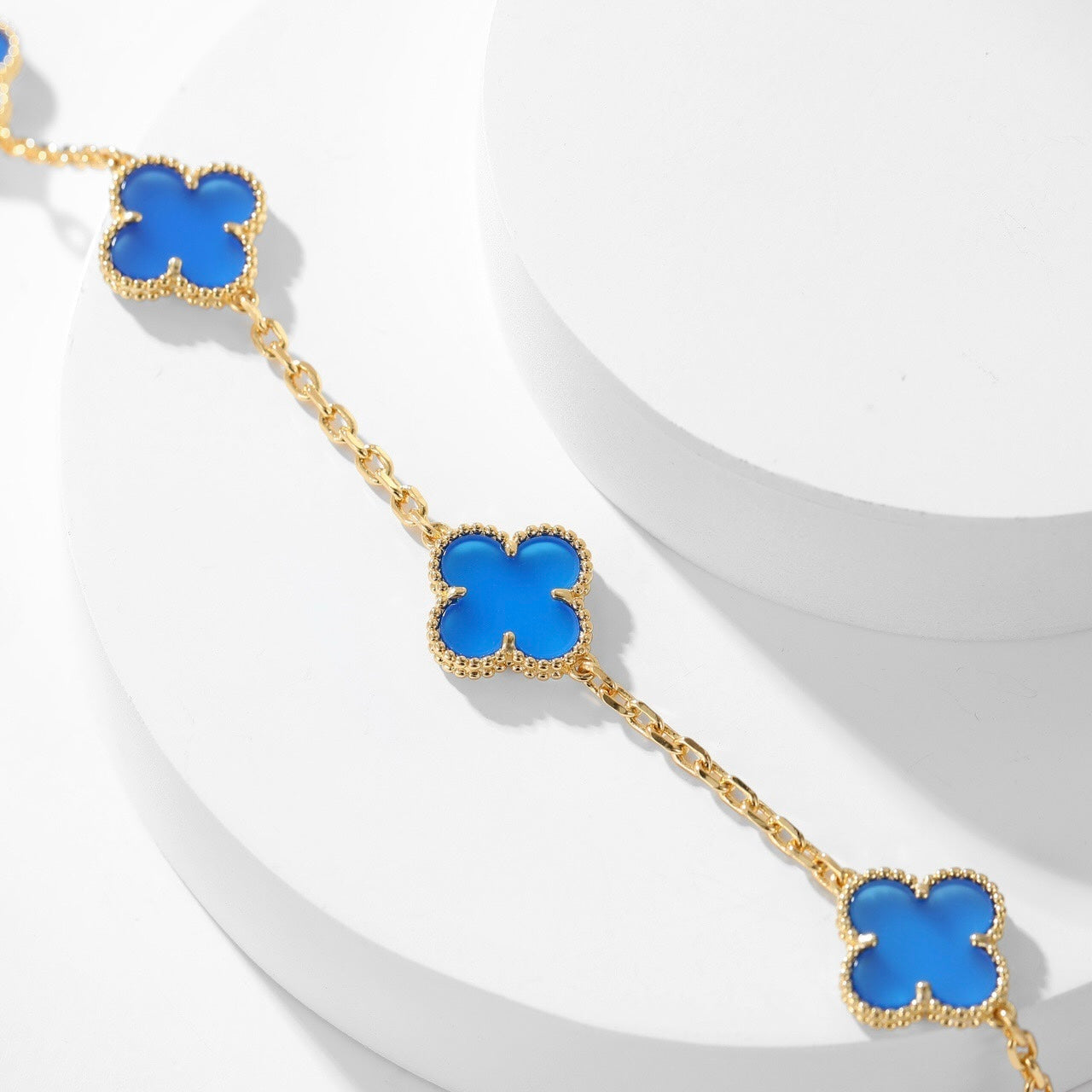 [Love's Uplift]CLOVER 10 MOTIFS BLUE AGATE NECKLACE