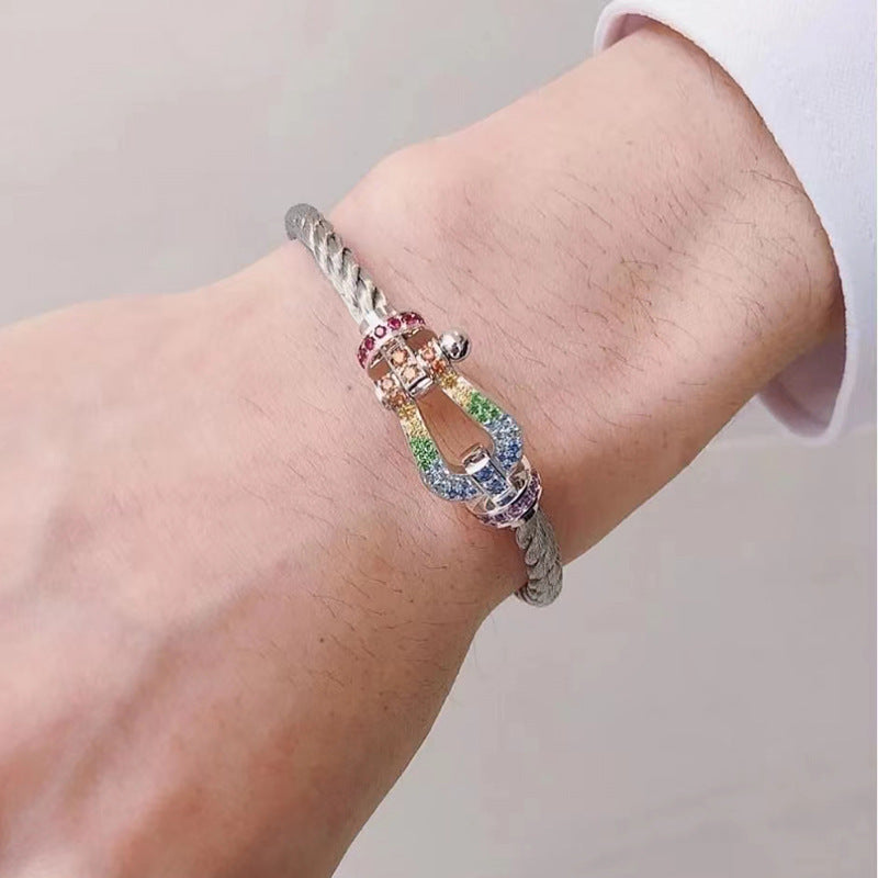 [Love's Uplift]FORC LARGE HORSESHOE  COLORED DIAMOND BRACELET SILVER