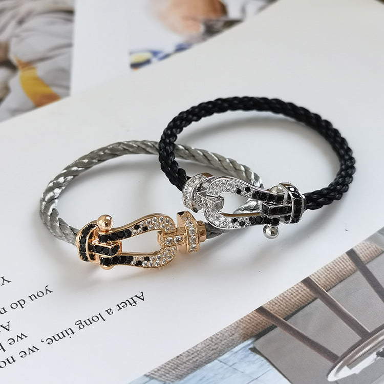 [Love's Uplift]FORCE LARGE HORSESHOE BLACK WHITE DIAMOND BRACELET ROSE GOLD