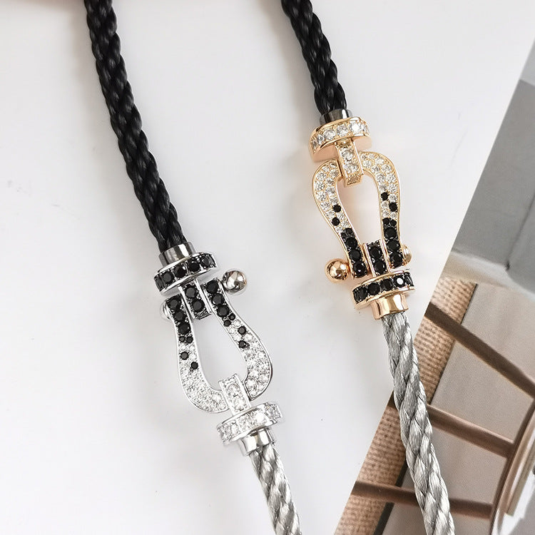 [Love's Uplift]Pave Gemstone Love &Force Large Horseshoe Diamond Duo Bracelet Stack Set