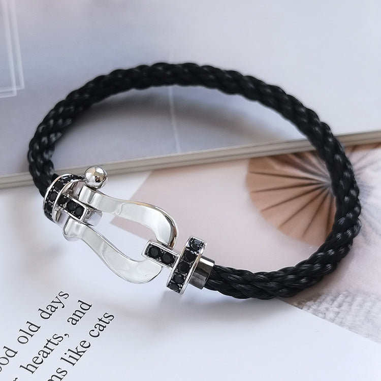 [Love's Uplift]FORCE LARGE HORSESHOE BLACK DIAMOND BRACELET SILVER