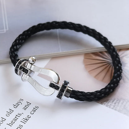 [Love's Uplift]FORCE LARGE HORSESHOE BLACK DIAMOND BRACELET SILVER
