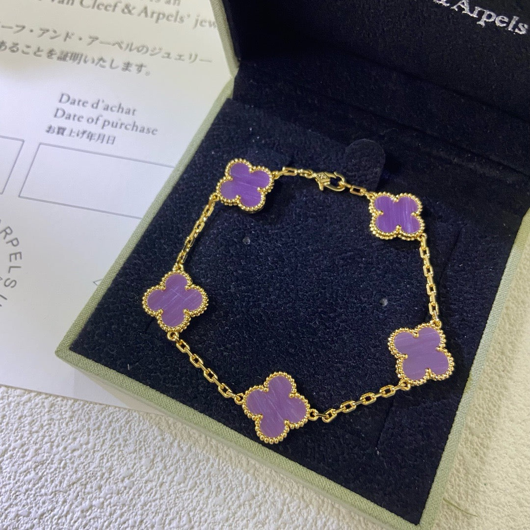 [Love's Uplift]CLOVER  5 MOTIFS  PURPLE VIOLET BRACELET