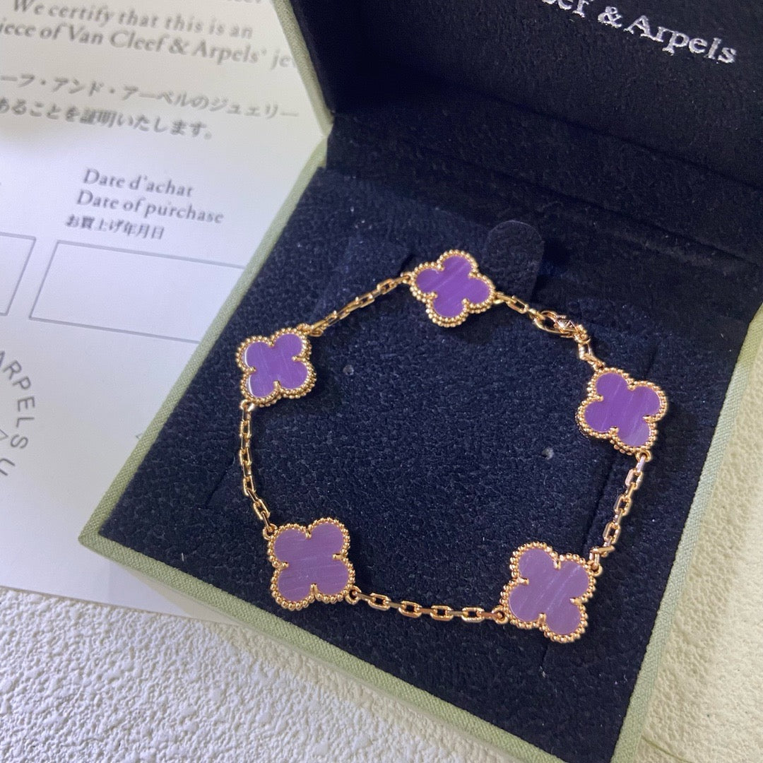 [Love's Uplift]CLOVER  5 MOTIFS  PURPLE VIOLET BRACELET