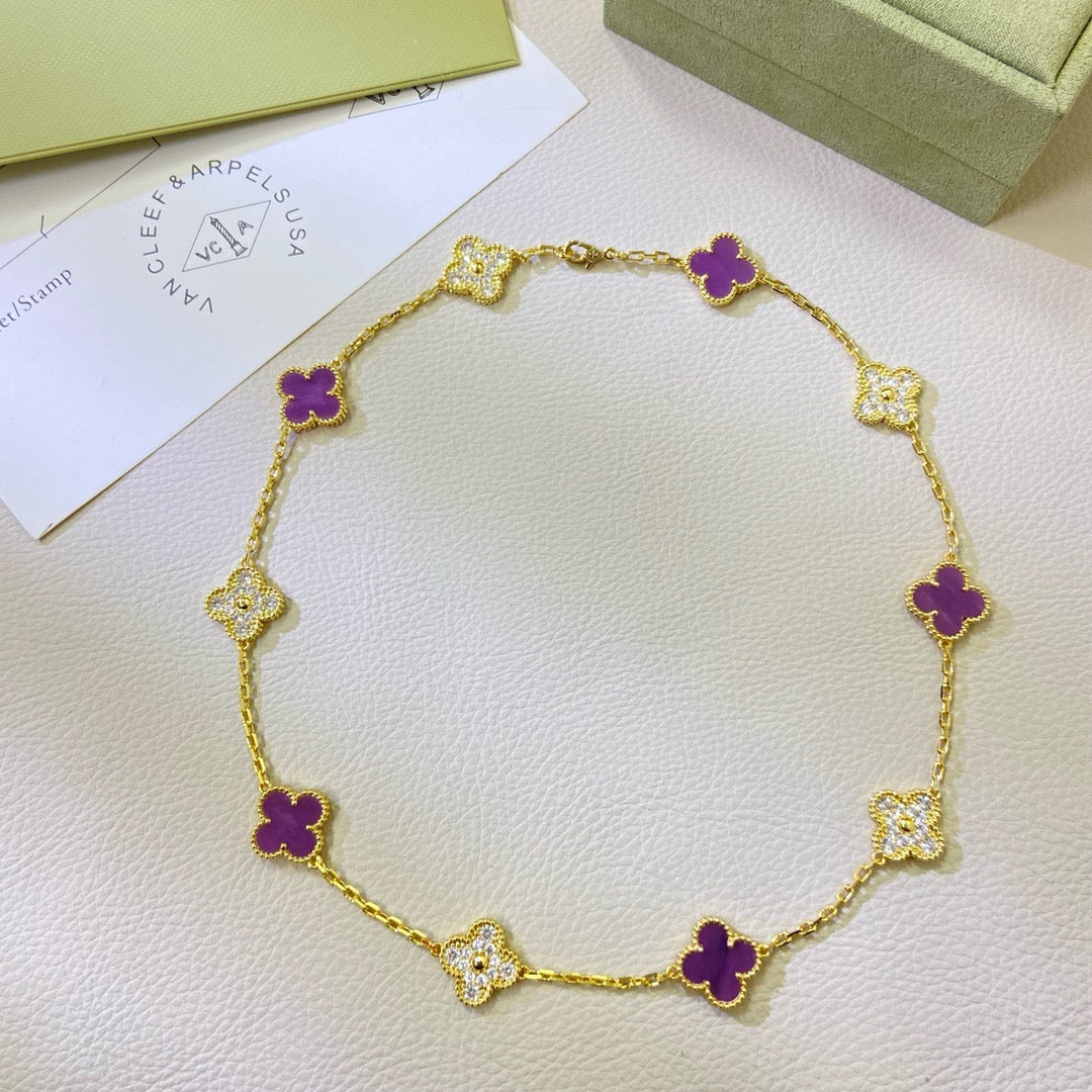 [Love's Uplift]CLOVER 10 MOTIFS  PURPLE VIOLET DIAMOND NECKLACE