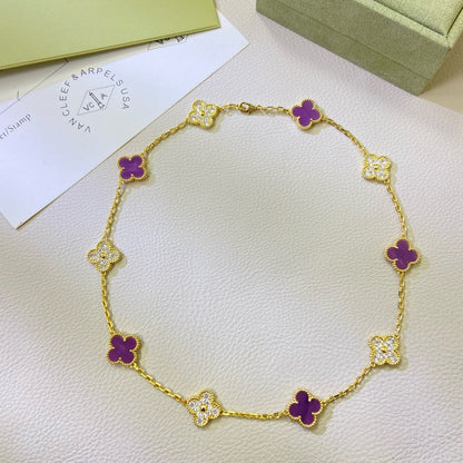 [Love's Uplift]CLOVER 10 MOTIFS  PURPLE VIOLET DIAMOND NECKLACE