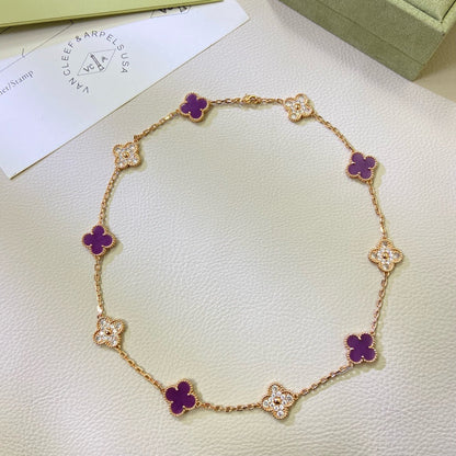 [Love's Uplift]CLOVER 10 MOTIFS  PURPLE VIOLET DIAMOND NECKLACE