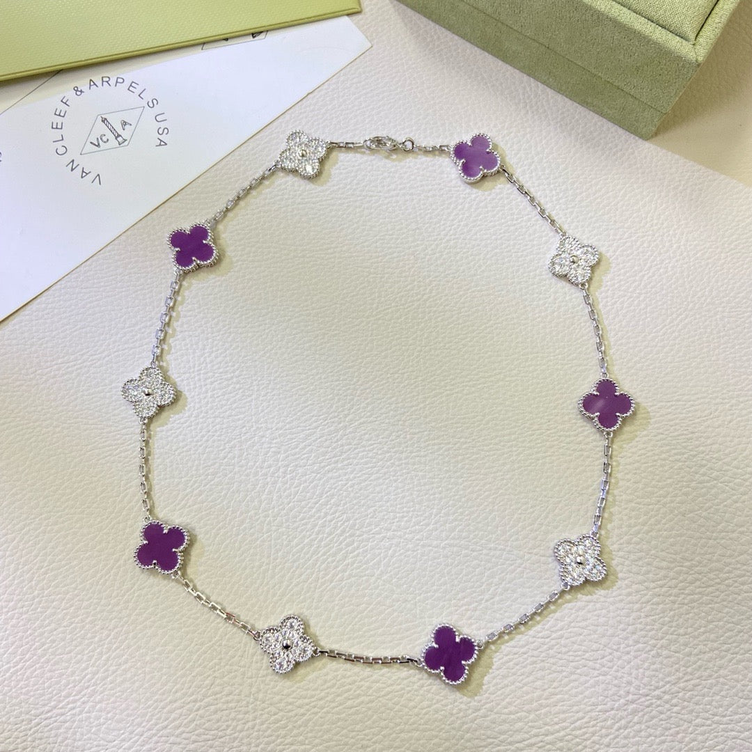 [Love's Uplift]CLOVER 10 MOTIFS  PURPLE VIOLET DIAMOND NECKLACE