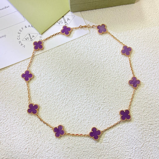 [Love's Uplift]CLOVER 10 MOTIFS  PURPLE VIOLET  NECKLACE