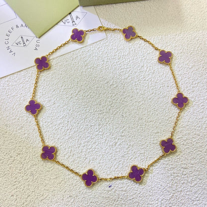 [Love's Uplift]CLOVER 10 MOTIFS  PURPLE VIOLET  NECKLACE