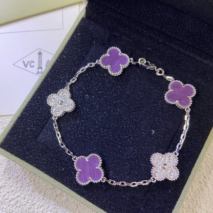[Love's Uplift]CLOVER  5 MOTIFS  PURPLE VIOLET DIAMOND BRACELET
