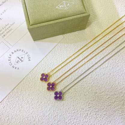 [Love's Uplift]CLOVER 15MM DIAMOND  PURPLE VIOLET NECKLACE