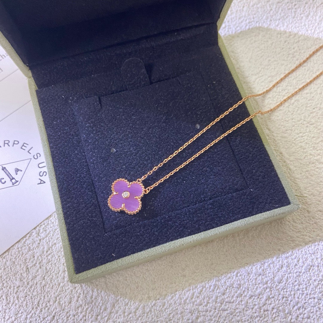 [Love's Uplift]CLOVER 15MM DIAMOND  PURPLE VIOLET NECKLACE