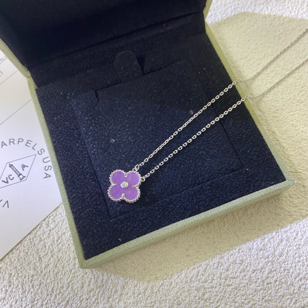[Love's Uplift]CLOVER 15MM DIAMOND  PURPLE VIOLET NECKLACE
