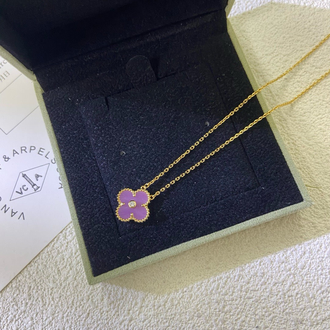 [Love's Uplift]CLOVER 15MM DIAMOND  PURPLE VIOLET NECKLACE