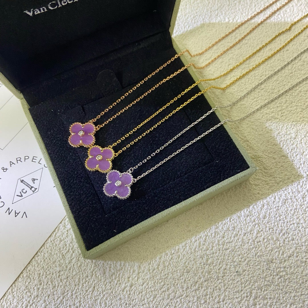 [Love's Uplift]CLOVER 15MM DIAMOND  PURPLE VIOLET NECKLACE