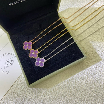 [Love's Uplift]CLOVER 15MM DIAMOND  PURPLE VIOLET NECKLACE