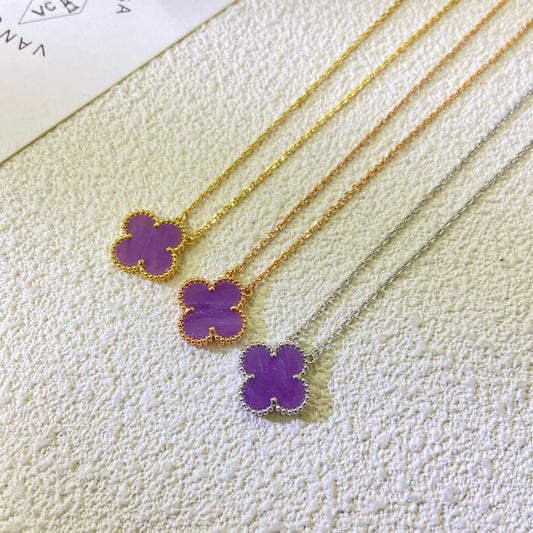 [Love's Uplift]CLOVER 15MM  PURPLE VIOLET NECKLACE