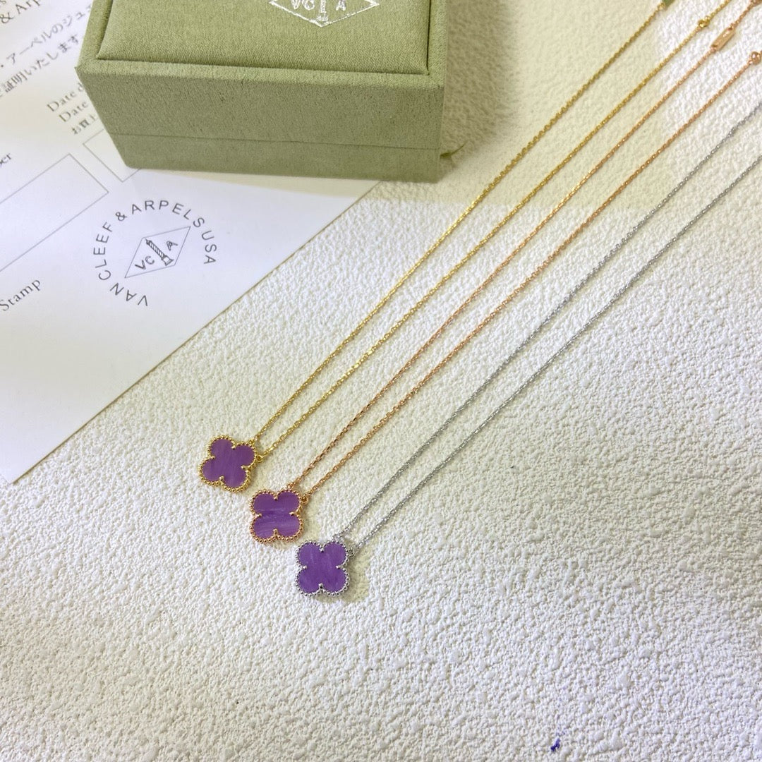 [Love's Uplift]CLOVER 15MM  PURPLE VIOLET NECKLACE