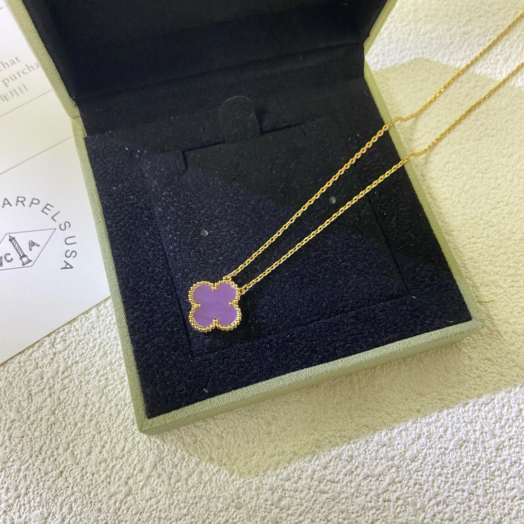 [Love's Uplift]CLOVER 15MM  PURPLE VIOLET NECKLACE
