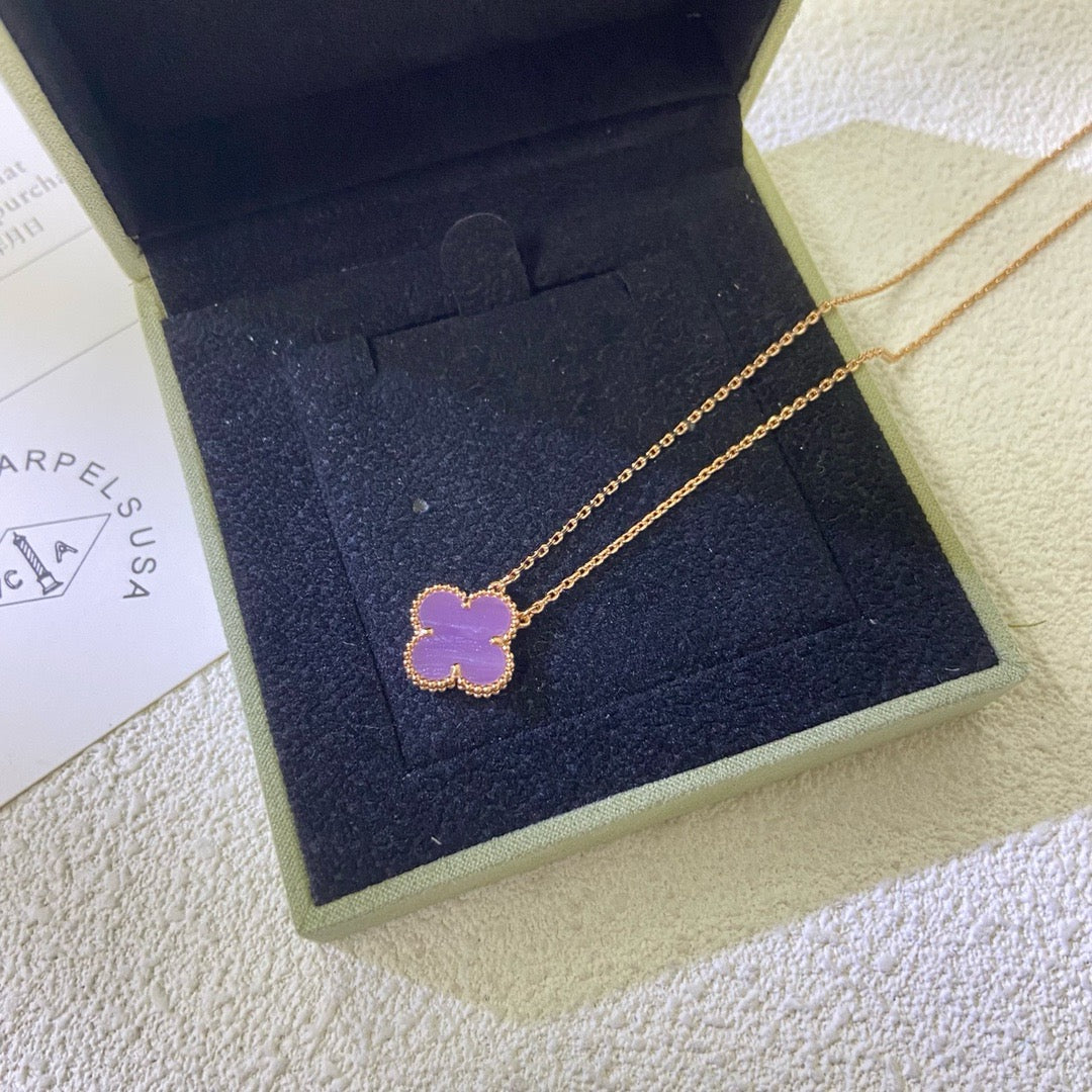 [Love's Uplift]CLOVER 15MM  PURPLE VIOLET NECKLACE