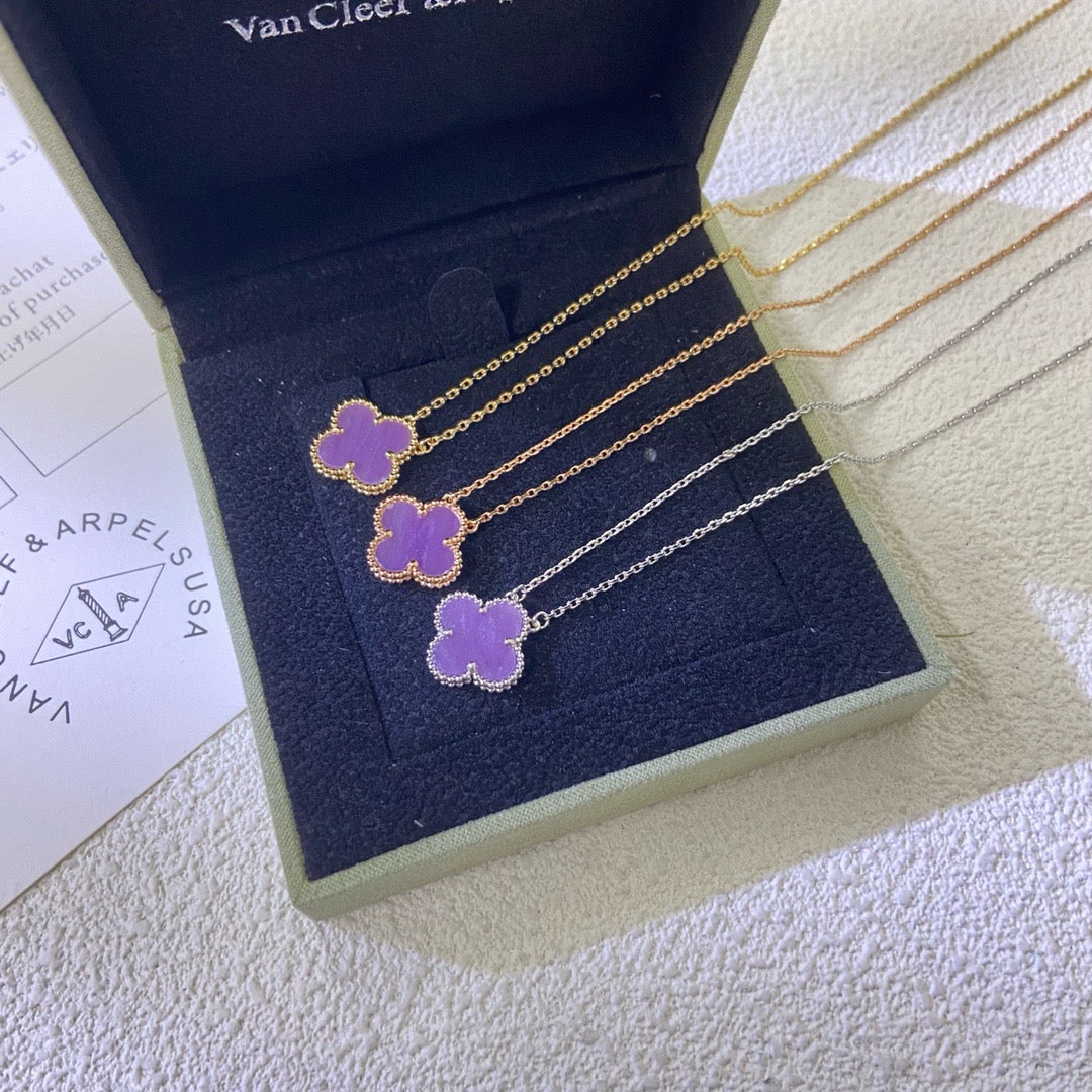 [Love's Uplift]CLOVER 15MM  PURPLE VIOLET NECKLACE