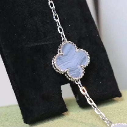 [Love's Uplift]CLOVER  5 MOTIF PURPLE CHALCEDONY BRACELET SILVER